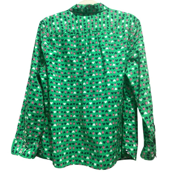 Talbots Ladybug Heart Pattern Button Down Artsy Colorful Teacher Sz Petite XL - Picture 2 of 9